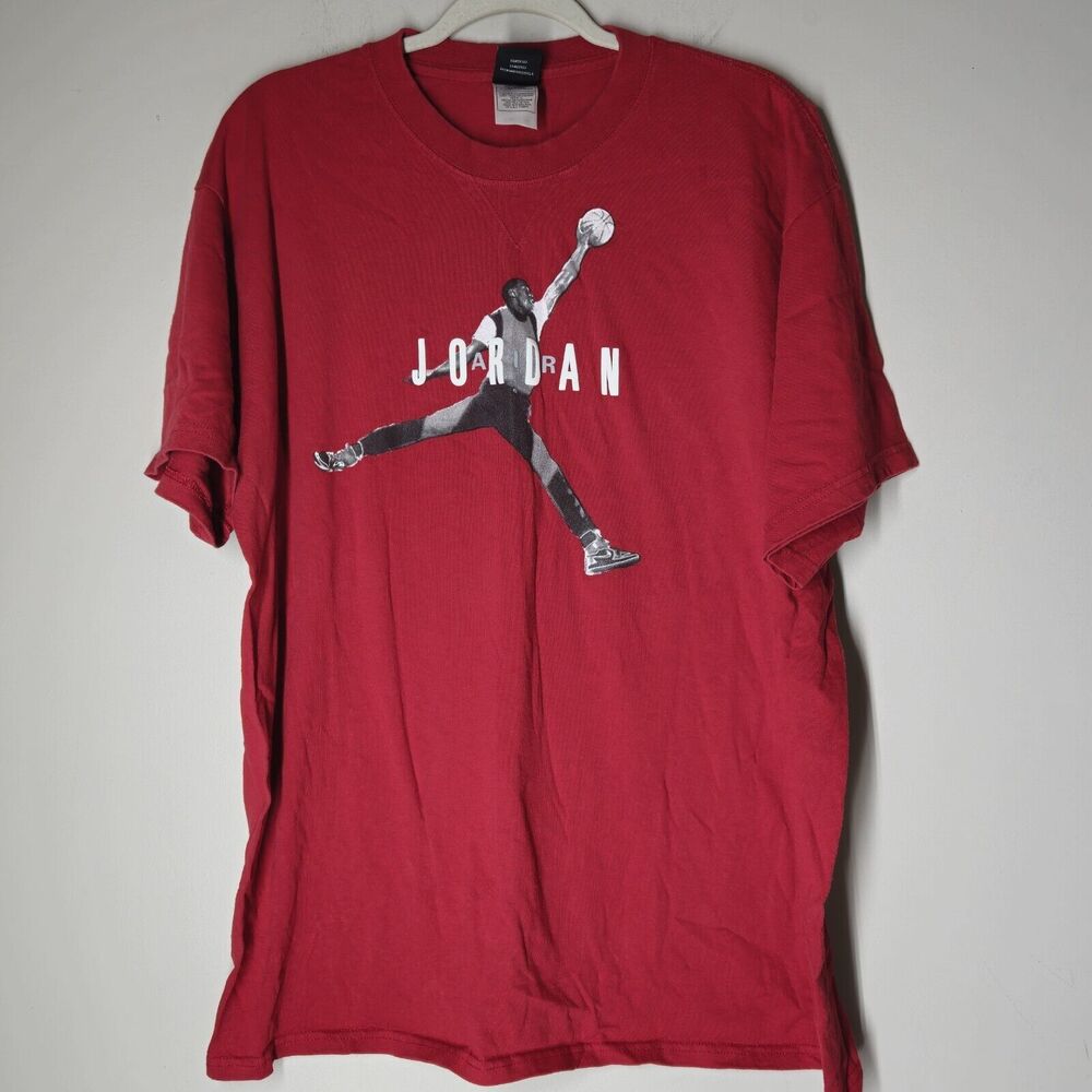 Air Jordan Spell Out Jumpman Red T-Shirt Men's Large Red Puff Print Michael